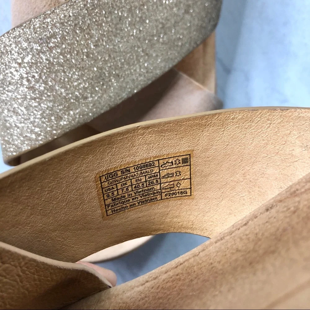 UGG Rose Gold Glitter Crisscross Slide Sandals